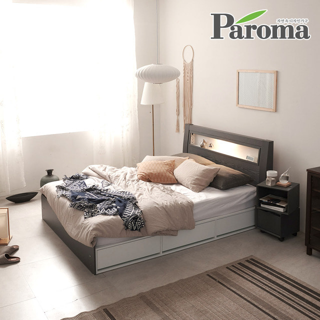 파로마-파로마 메리엘 LED 침대 하부수납형 3단서랍 퀸Q